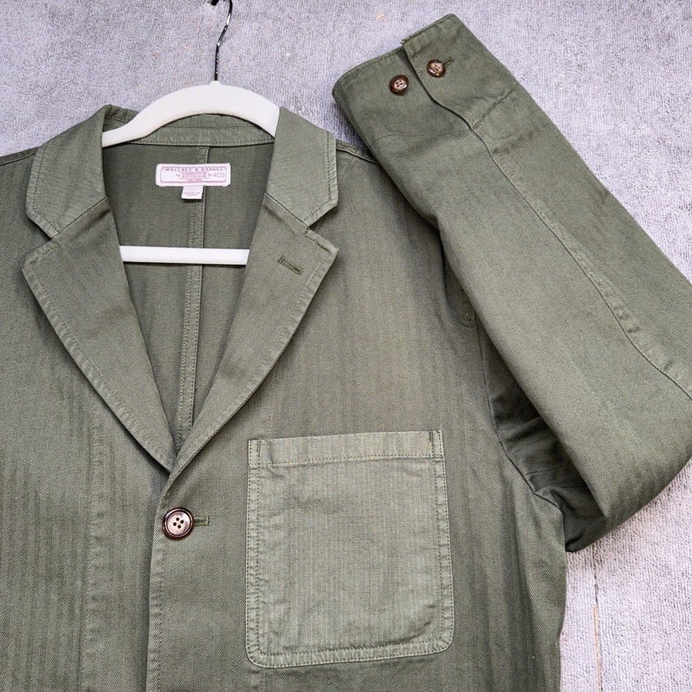 Wallace Barnes Tessuti Sondrio Olive Green Cotton Workwear Chore Coat Blazer 40S